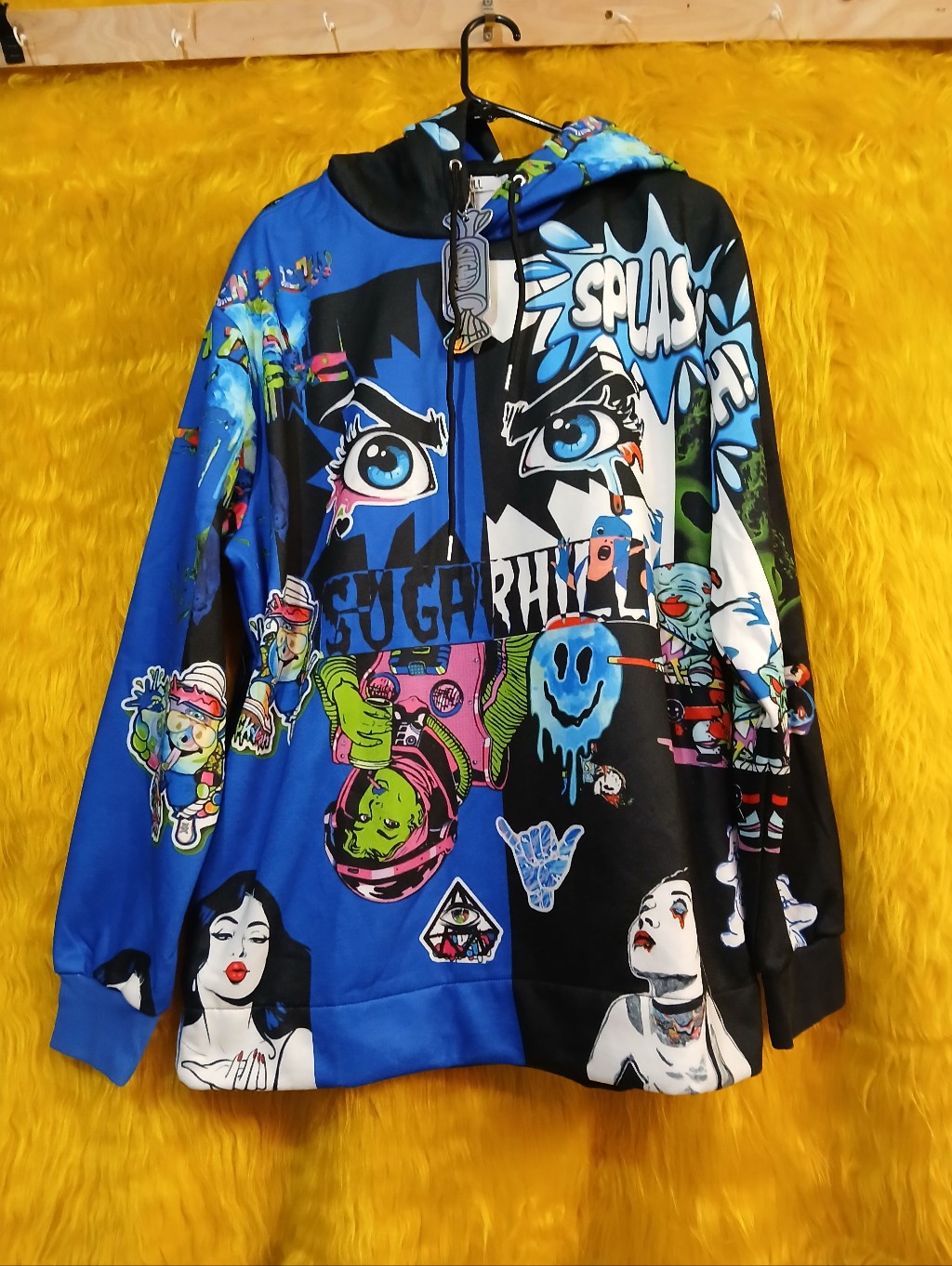 Sugarhill 2xl Blue Graffiti Pop Art Hoodie Streetwear Pullover Sweatshirt Nwt